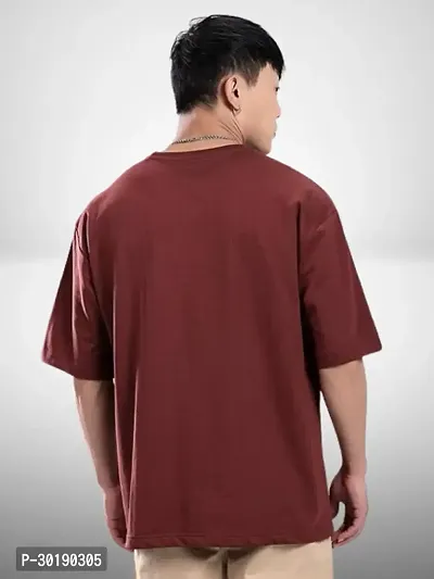 Loose Fit Pure Cotton Print Oversized T-shirt Maroon-thumb2