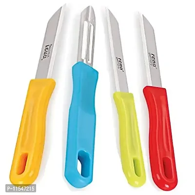 Rena Germany Knife Set - Serrated Knife 110mm, Serrated Knife 90mm, Plain Knife 90mm and Promo Peeler - Kitchen Accessory -for Kitchen,Home and Restaurant