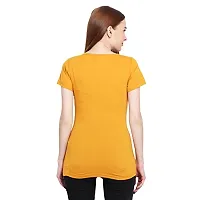 GENEALO Womenrsquo;s Cotton Blend, Stretchable, Comfortable, Soft 100% Bio wash V-Neck Half Sleeves T-Shirt for Summer|| Casual||Formal ||Beach Wear Look (Medium, Mustard)-thumb1