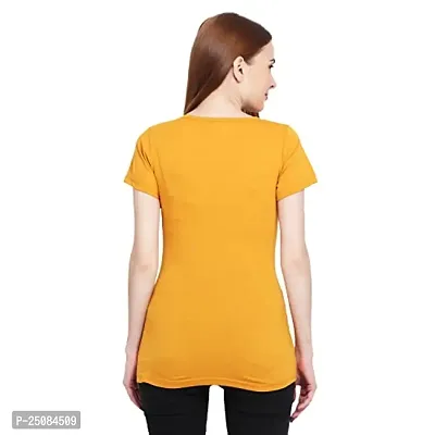 GENEALO Womenrsquo;s Cotton Blend, Stretchable, Comfortable, Soft 100% Bio wash V-Neck Half Sleeves T-Shirt for Summer|| Casual||Formal ||Beach Wear Look (Medium, Mustard)-thumb2