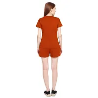 GENEALO Women?s Cotton Blend, Stretchable, Comfortable, Soft 100% Bio wash Round Neck Half Sleeves T-Shirt and Shorts Set (Full Set) (X-Large, Rust)-thumb1