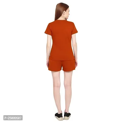 GENEALO Women?s Cotton Blend, Stretchable, Comfortable, Soft 100% Bio wash Round Neck Half Sleeves T-Shirt and Shorts Set (Full Set) (X-Large, Rust)-thumb2