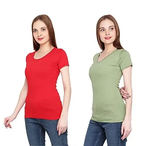 GENEALO Cotton Half Sleeve T-Shirt for Women/Girls(Pack of 2)
