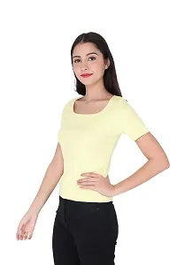 GENEALO Women?s Scoop Neck Stretchable, Comfortable Rib Knitted Top for Summer wear (Medium, Lemon)-thumb4