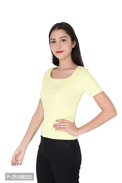 GENEALO Women?s Scoop Neck Stretchable, Comfortable Rib Knitted Top for Summer wear (Medium, Lemon)-thumb5