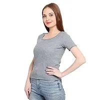 GENEALO Women&rsquo;s Scoop Neck Stretchable, Comfortable Rib Knitted Top for Summer wear (Large, Dark Grey)-thumb2