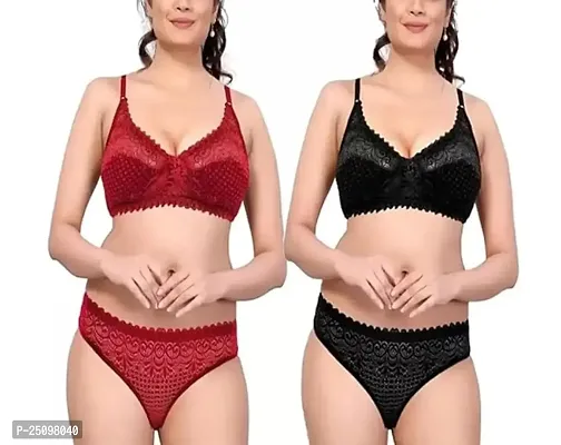 GENEALO Women's Cotton Non-Padded Bra  Panty Set/Lingerie Set/Bikini Set (Pack of 2)