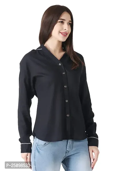 GENEALO Women's Stylish Fashionable Plain Full Sleeves Rayon Shirt for Your Casual || Regular wear || Beach || Formal || Office wear || Party-thumb5