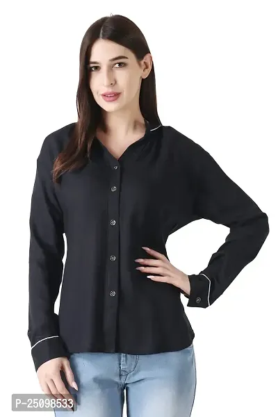 GENEALO Women's Stylish Fashionable Plain Full Sleeves Rayon Shirt for Your Casual || Regular wear || Beach || Formal || Office wear || Party-thumb1