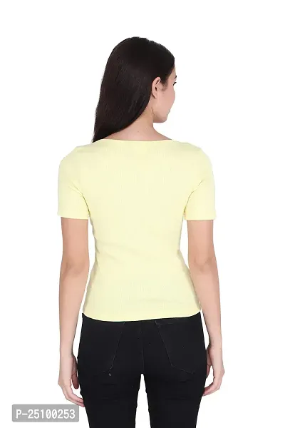 GENEALO Women?s Scoop Neck Stretchable, Comfortable Rib Knitted Top for Summer wear (Medium, Lemon)-thumb6