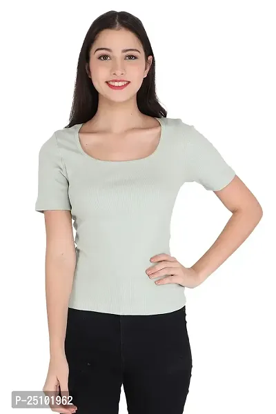 GENEALO Women?s Scoop Neck Stretchable, Comfortable Rib Knitted Top for Summer wear (Small, Light Pista)