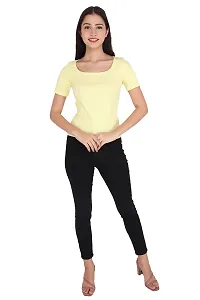 GENEALO Women?s Scoop Neck Stretchable, Comfortable Rib Knitted Top for Summer wear (Medium, Lemon)-thumb3