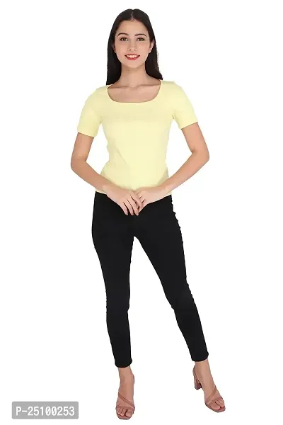 GENEALO Women?s Scoop Neck Stretchable, Comfortable Rib Knitted Top for Summer wear (Medium, Lemon)-thumb4