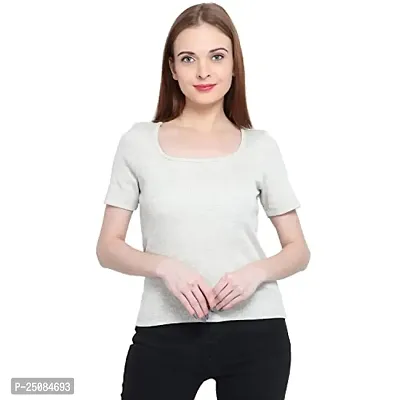 GENEALO Womenrsquo;s Scoop Neck Stretchable, Comfortable Rib Knitted Top for Summer wear (X-Large, Light Grey)