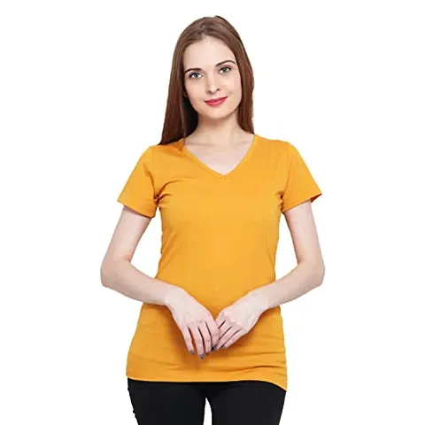 GENEALO Women’s Cotton Blend, Stretchable, Comfortable, Soft 100% Bio wash V-Neck Half Sleeves T-Shirt for Summer|| Casual||Formal ||Beach Wear Look