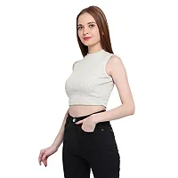 GENEALO Women's and Girl's Solid Round Neck Sleeveless Ribbed Crop Top-thumb2
