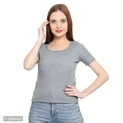 GENEALO Women&rsquo;s Scoop Neck Stretchable, Comfortable Rib Knitted Top for Summer wear (Large, Dark Grey)-thumb0