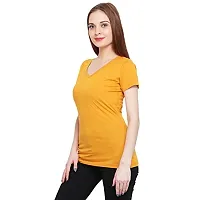 GENEALO Womenrsquo;s Cotton Blend, Stretchable, Comfortable, Soft 100% Bio wash V-Neck Half Sleeves T-Shirt for Summer|| Casual||Formal ||Beach Wear Look (Medium, Mustard)-thumb2