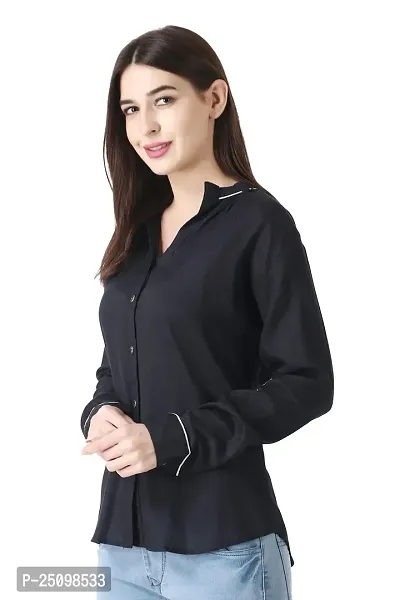 GENEALO Women's Stylish Fashionable Plain Full Sleeves Rayon Shirt for Your Casual || Regular wear || Beach || Formal || Office wear || Party-thumb4