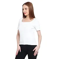 GENEALO Womenrsquo;s Scoop Neck Stretchable, Comfortable Rib Knitted Top for Summer wear (X-Large, White)-thumb2