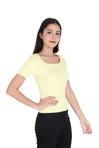 GENEALO Women?s Scoop Neck Stretchable, Comfortable Rib Knitted Top for Summer wear (Medium, Lemon)-thumb2