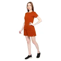 GENEALO Women?s Cotton Blend, Stretchable, Comfortable, Soft 100% Bio wash Round Neck Half Sleeves T-Shirt and Shorts Set (Full Set) (X-Large, Rust)-thumb2