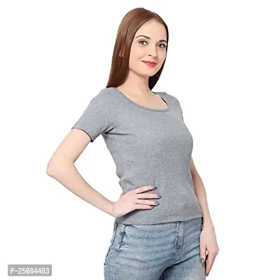 GENEALO Women&rsquo;s Scoop Neck Stretchable, Comfortable Rib Knitted Top for Summer wear (Large, Dark Grey)-thumb4