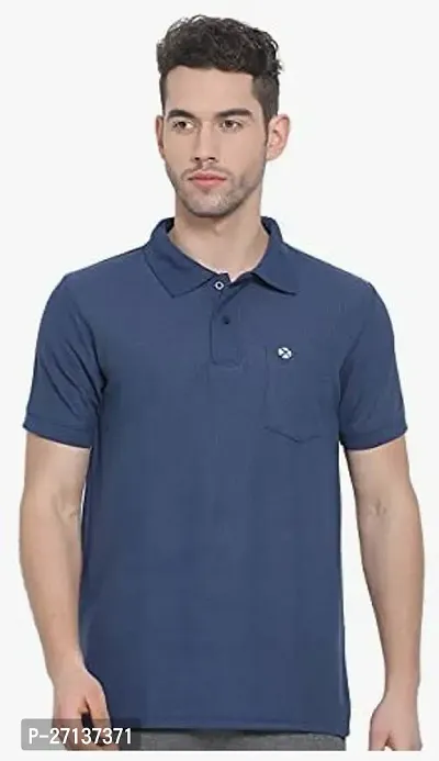 Classic Blue Cotton Polos For Men-thumb0