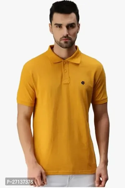 Classic Yellow Cotton Polos For Men-thumb0