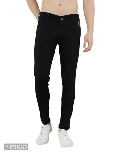 Stylish Black Denim Solid Skinny Fit Jeans For Men-thumb0