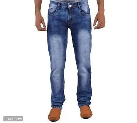 Stylish Blue Denim Faded Regular Fit Jeans For Men-thumb0