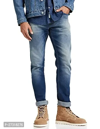 Stylish Blue Denim Faded Skinny Fit Jeans For Men