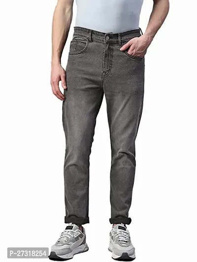 Stylish Grey Denim Solid Skinny Fit Jeans For Men-thumb0