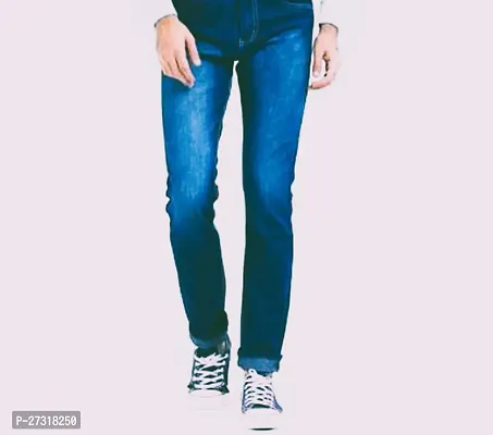 Stylish Blue Denim Faded Skinny Fit Jeans For Men