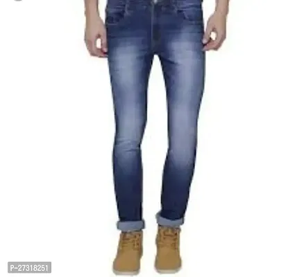 Stylish Blue Denim Faded Skinny Fit Jeans For Men-thumb0