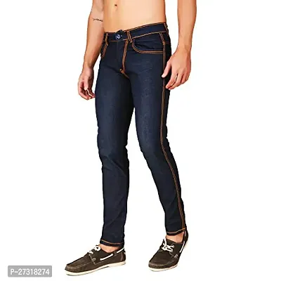 Stylish Navy Blue Denim Solid Skinny Fit Jeans For Men