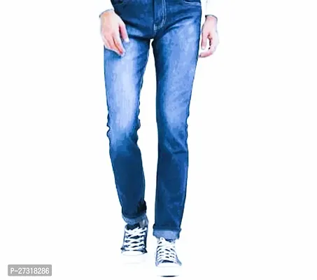 Stylish Blue Denim Faded Skinny Fit Jeans For Men-thumb0