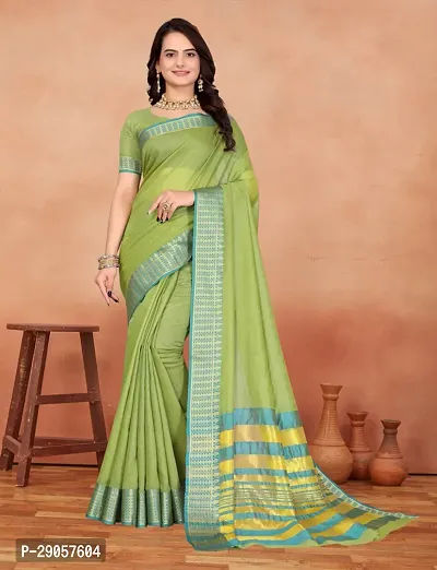 Stylish Green Banarasi Silk Woven Design Saree with Blouse piece For Women