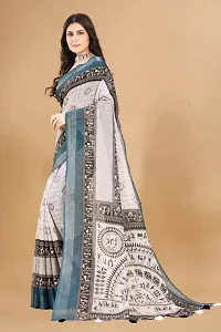 Stylish Linen Grey Printed Saree with Blouse piece For Women-thumb1