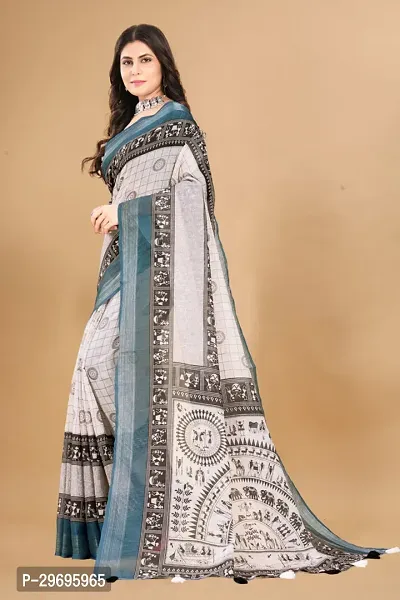 Stylish Linen Grey Printed Saree with Blouse piece For Women-thumb2