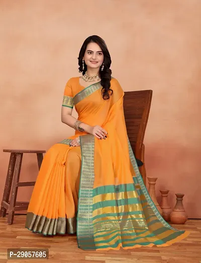 Stylish Orange Banarasi Silk Woven Design Saree with Blouse piece For Women