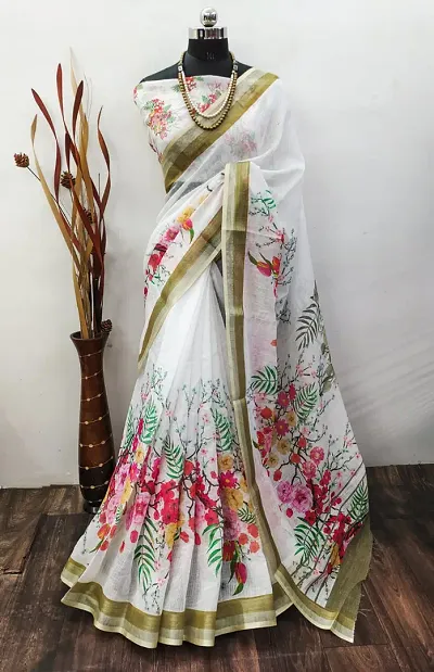 Stylish Linen Saree with Blouse piece