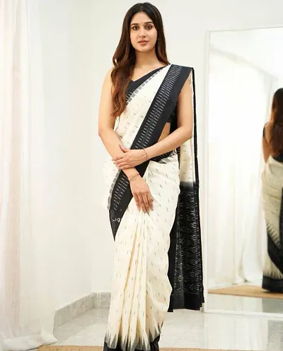 Stylish Linen Self Pattern Saree with Blouse piece