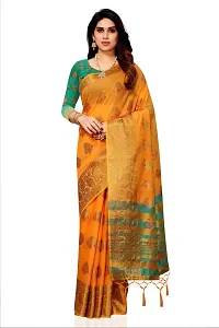 Stylish Linen Mustard Woven Design Saree with Blouse Piece For Women-thumb2