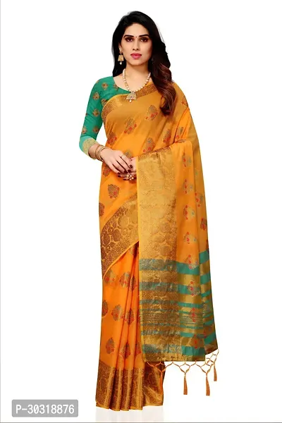 Stylish Linen Mustard Woven Design Saree with Blouse Piece For Women-thumb3