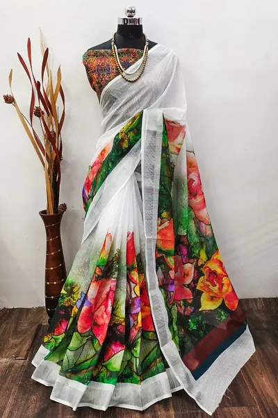 Alluring Linen Saree with Blouse piece 