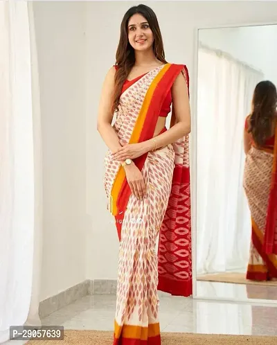 Stylish Red Linen Printed Saree with Blouse piece For Women-thumb0
