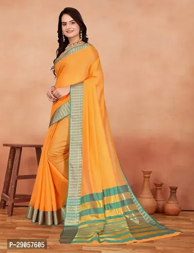 Stylish Orange Banarasi Silk Woven Design Saree with Blouse piece For Women-thumb2