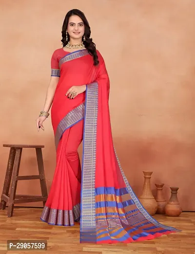 Stylish Red Banarasi Silk Woven Design Saree with Blouse piece For Women