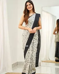 Stylish Grey Linen Printed Saree with Blouse piece For Women-thumb1